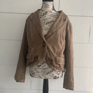 FDJ French Dressing Brown Embroidered Denim Look Short 2-button Blazer (TT)